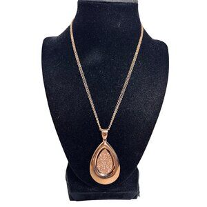 Bronzo Italia Rose Gold Tone Necklace With Druzy Quartz Teardrop Pendant (6291)